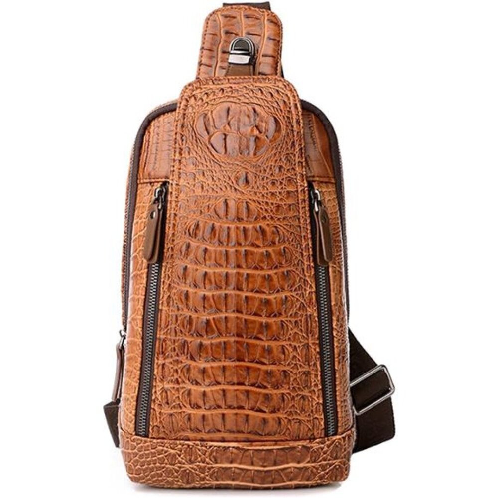 Mens Sling Bags Crocodile PU Shoulder Crossbody ChestBag Satchels Hiking Daypack